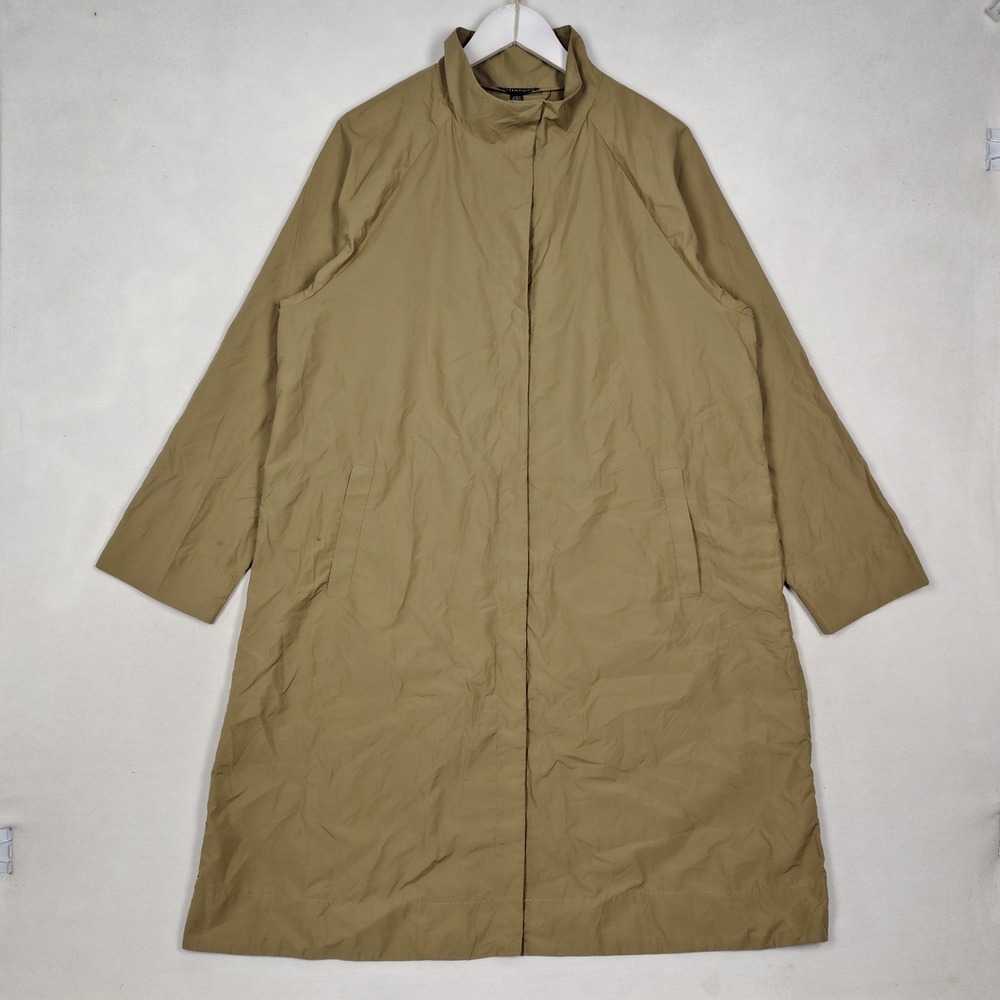 Eileen Fisher Tan Organic Cotton Nylon Blend Snap Front Car Coat Jacket Medium